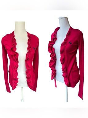 Abercrombie Y2K open front ruffle ballet-core moose logo indie prep cardigan XS